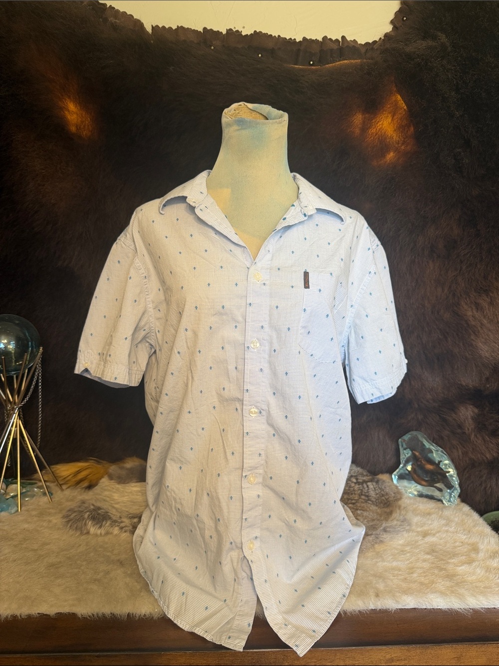 Ben Sherman Light Blue Short-Sleeve Button-Down with Micro Dot Print L (4550)